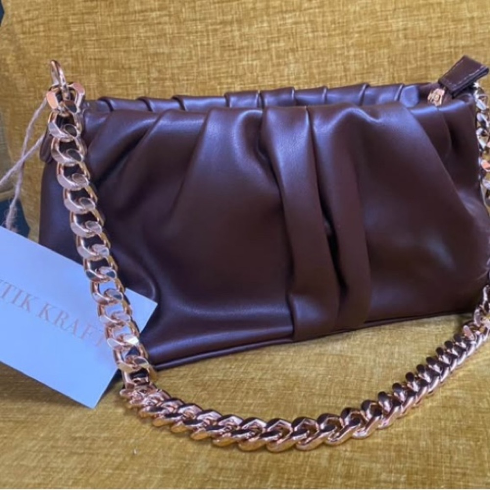 Madison West Brown and Gold Shoulder Bag with Chunky Chain